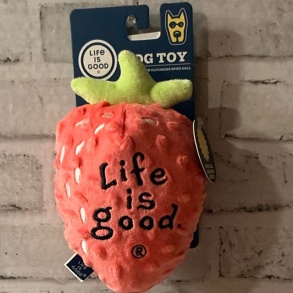 Life is Good Strawberry Dimple Plush Squeaker Dog Toy - Picture 1 of 3